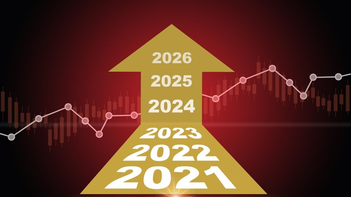 Grafief met oplopende jaartallen: 2021 t/m 2026